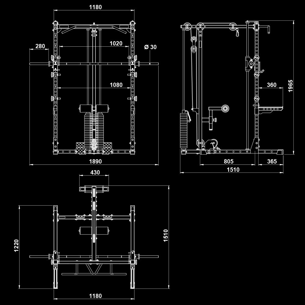 ATX® Half Rack - Komplettset 510 mit Latzug - Steckgewichte und Multipresse - Höhe 196 cm - Half Rack mit Latzug (Stack Weight) + Multipresse