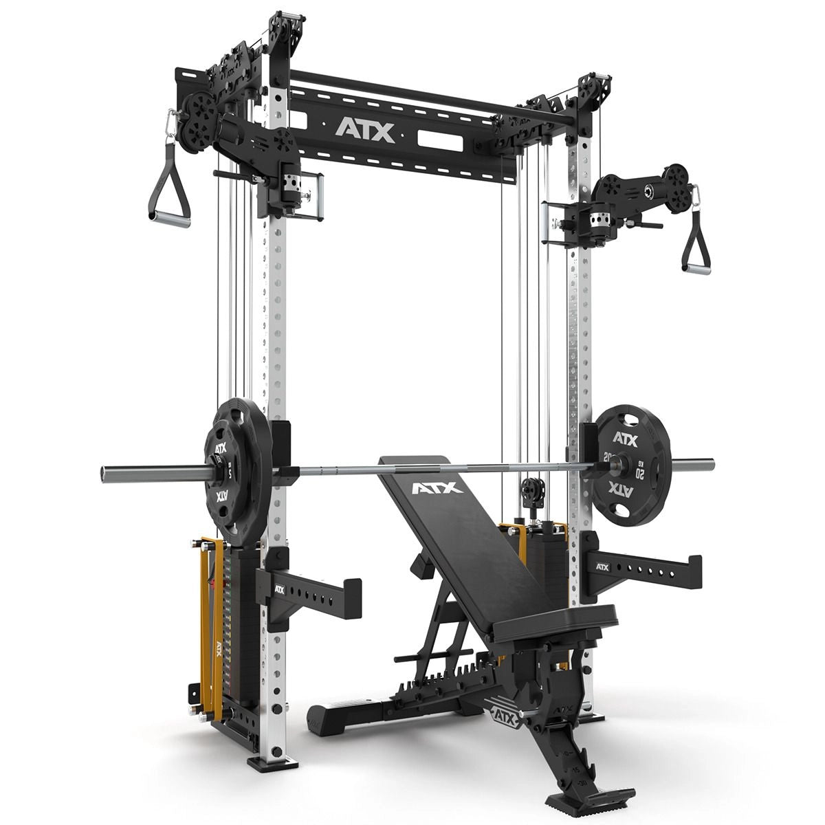 ATX® Half Rack - Zugstation mit 2 x 90 kg Steckgewichten - Wandbefestigung - Half Rack mit Kabelzug