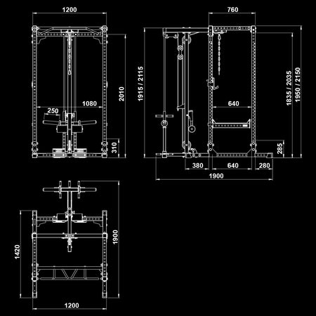 ATX® Power Rack 660 mit Plate Load Latzug - Höhe 215 cm - Power Rack mit Kabelzug