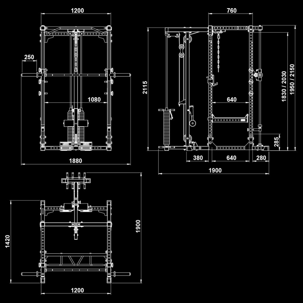 ATX® Power Rack Komplettstation 640/660 - mit Latzug Steckgewichte & Multipresse - Power Rack mit Kabelzug + Multipresse