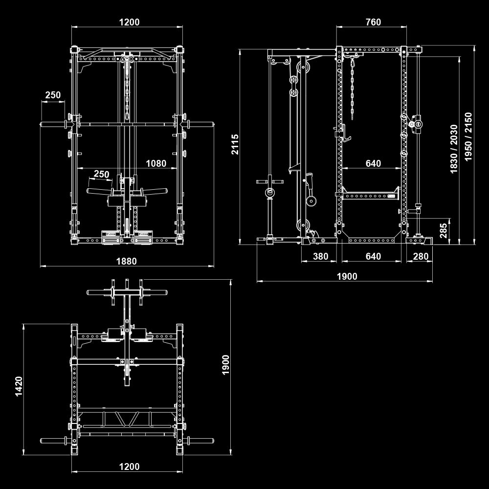 ATX® Power Rack Komplettstation 660 Höhe 215 cm - mit Plate Load Latzug & Multipresse - Power Rack mit Kabelzug + Multipresse