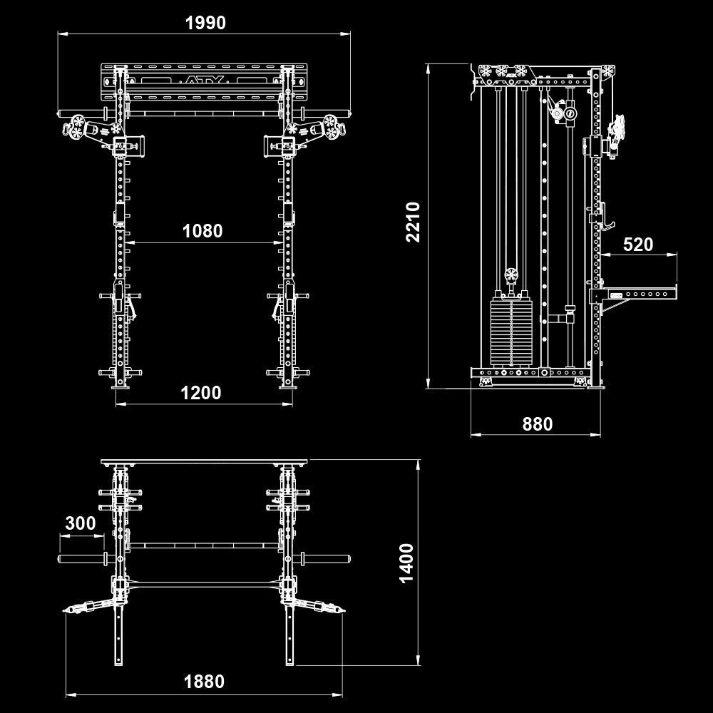 ATX® Rack - Zugstation mit Multipresse zur Wandbefestigung - Half Rack mit Kabelzug